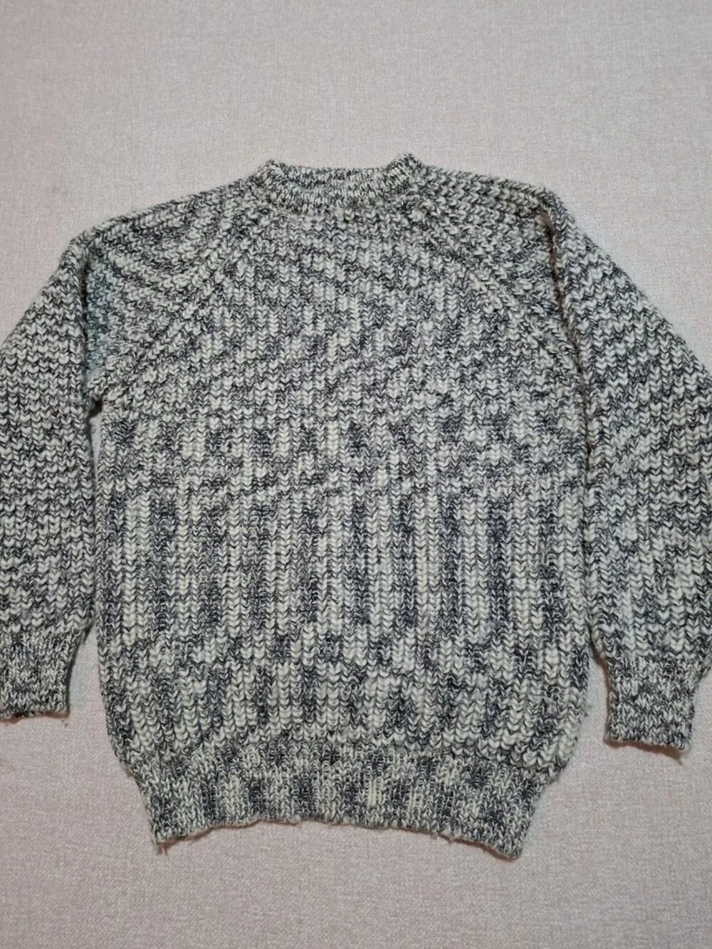 Vintage Steven J 100% Wool Marled Knit Sweater Gray White Made in UK M